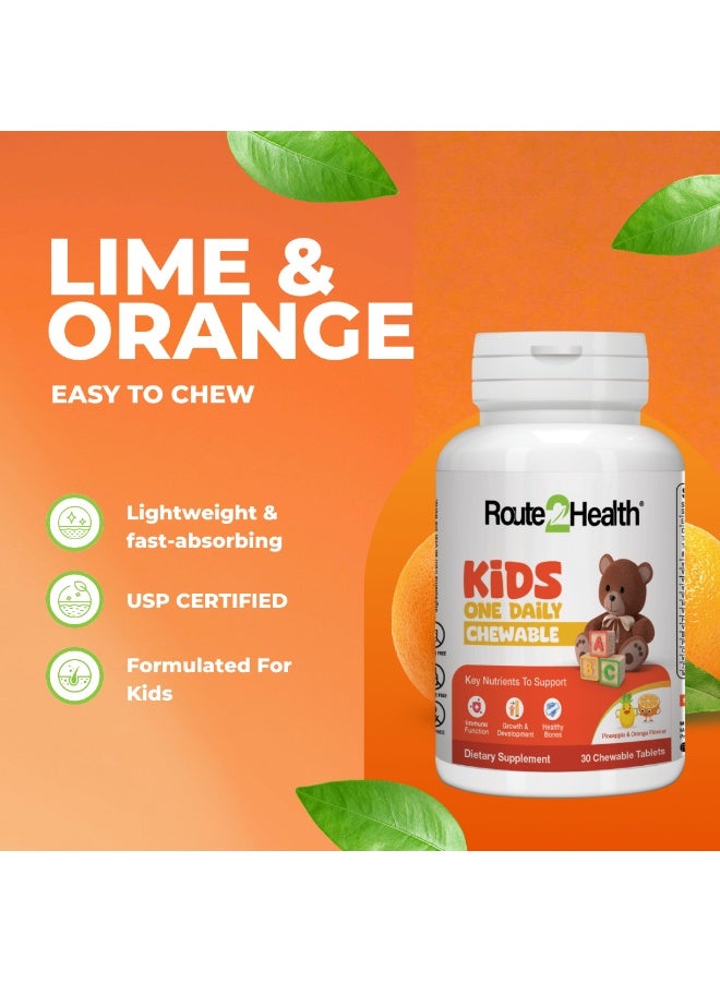 Route2Health Multivitamins for Kids – 30 Chewable Tablets, Pineapple & Orange Flavor – Essential Nutrients: Vitamins A, C, D3, E, B6, B12, Calcium, Zinc, & Magnesium for Growth & Immunity - Image 5